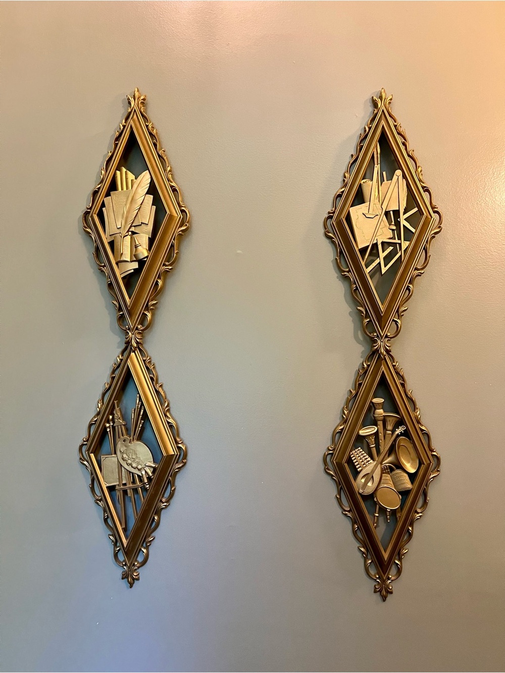 Syroco Hollywood Regency Wall Plaques, Set Of 4, MCM Art/Music/Literature/Design